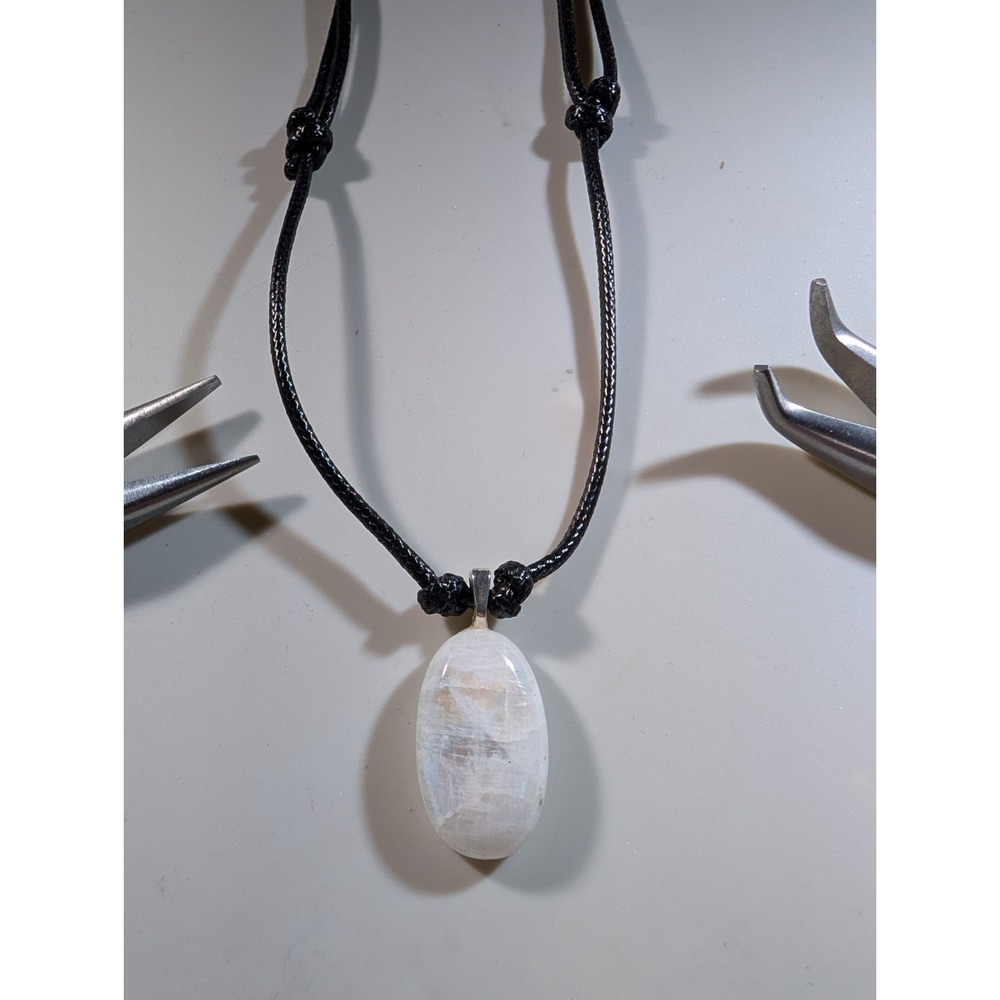 Natural Moonstone‎ Pendant Necklace Adjustable Black Cord 14-27in Boho Celestial